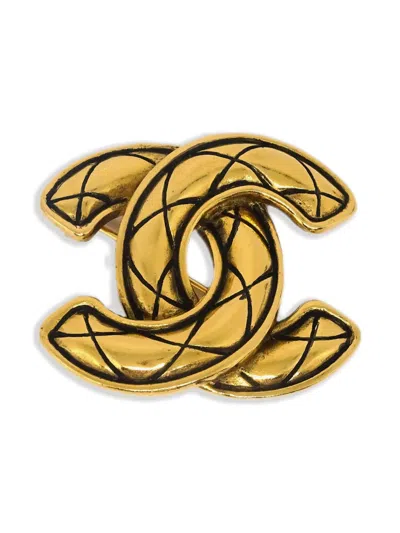 Pre-owned Chanel 1990-2000s Quilted Cc Brooch In Gold