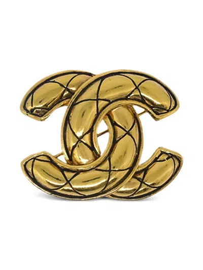Pre-owned Chanel 1990-2000s Quilted Cc Brooch In Gold