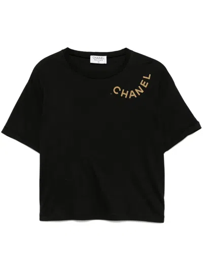 Pre-owned Chanel 1990-2000s Round Neck Short Sleeve Top In Black