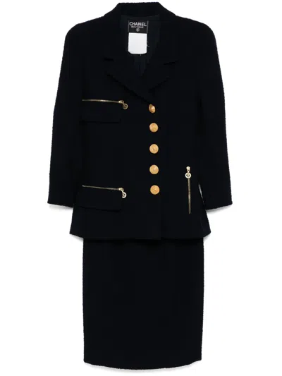 Pre-owned Chanel 1990-2000s Setup Suit Jacket Skirt In Blue