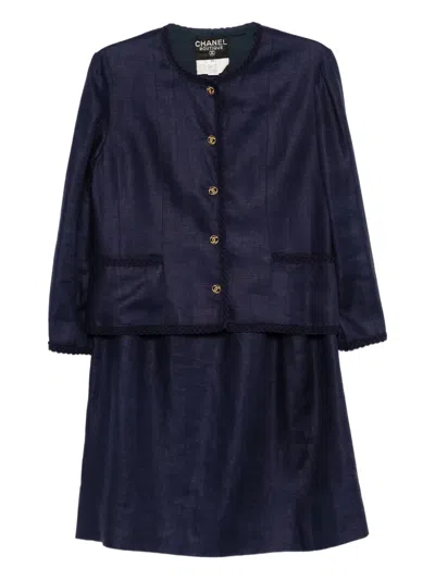 Pre-owned Chanel 1990-2000s Setup Suit Jacket Skirt In Blue