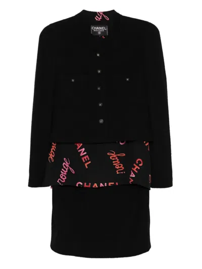 Pre-owned Chanel 1990-2000s Setup Suit Jacket Top Skirt In Black