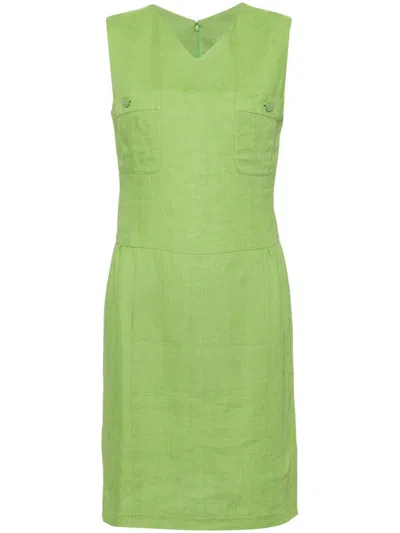 Pre-owned Chanel 1990-2000s Sleeveless Linen Minidress In Green
