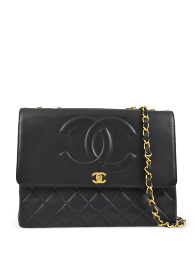 Pre-owned Chanel 1990-2000s Straight Flap Shoulder Bag In Black