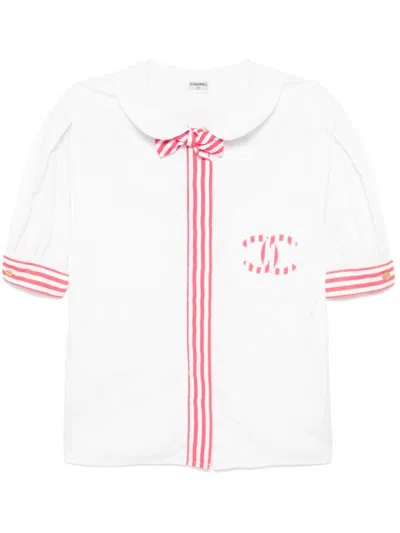 Pre-owned Chanel 1990-2000s Striped Short-sleeves Shirt In White