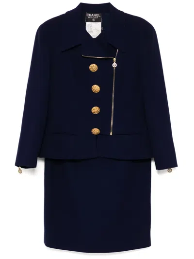 Pre-owned Chanel 1990-2000s Suit Jacket Skirt In Blue