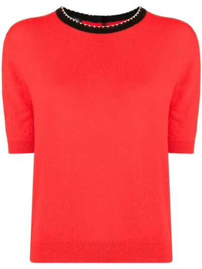 Pre-owned Chanel 1990-2000s Trimmed Neck Cashmere T-shirt In Red