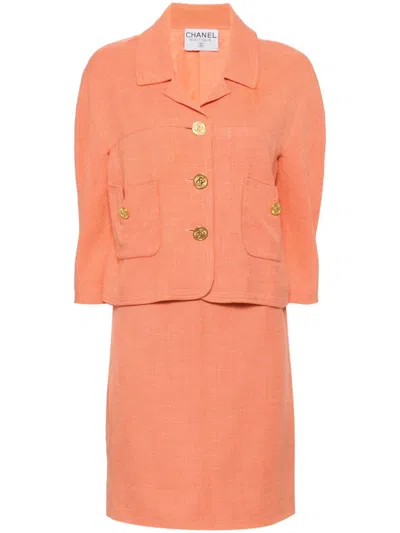 Pre-owned Chanel 1990-2000s Wool Skirt Suit In Orange