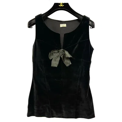 Pre-owned Chanel 1990's Black Velvet Satin Bow Tank Top By Karl Lagerfeld