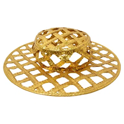 Pre-owned Chanel 1990  Runway Gold Lattice Ad Campaign Hat In Brown