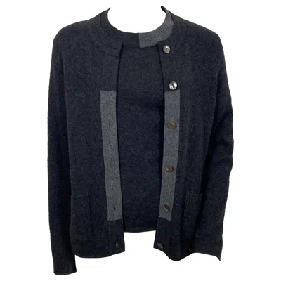 Pre-owned Chanel 1990's Charcoal Grey Two Tone Cashmere Sweater Set-size 40 In Gray