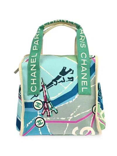 Pre-owned Chanel 1990 Cruise Line Paris Map Tote Bag In Blue