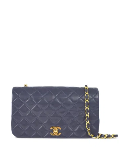 Pre-owned Chanel 1990 Full Flap Shoulder Bag In Blue