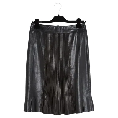 Pre-owned Chanel 1990 Jupe Cuir Plisse Fr36 Black Leather Mini Pleats Skirt Uk8 Us6