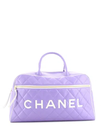 Pre-owned Chanel 1990 Leather Duffle Bag In Purple