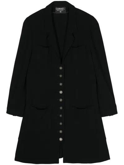 Pre-owned Chanel 1990 Logo-buttons Wool Coat In Black