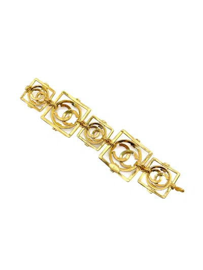 Pre-owned Chanel 1990 Logo-detail Square-shape Bracellet In Gold