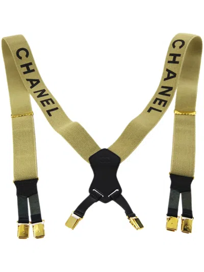 Pre-owned Chanel 1990 Logo-print Suspenders In Neutrals