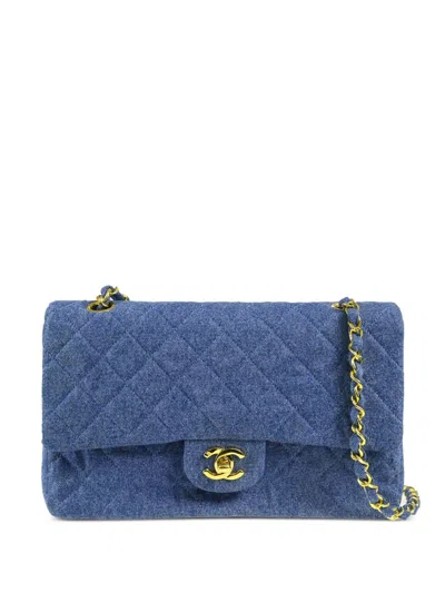 Pre-owned Chanel 1990 Medium Double Flap Shoulder Bag In Blue