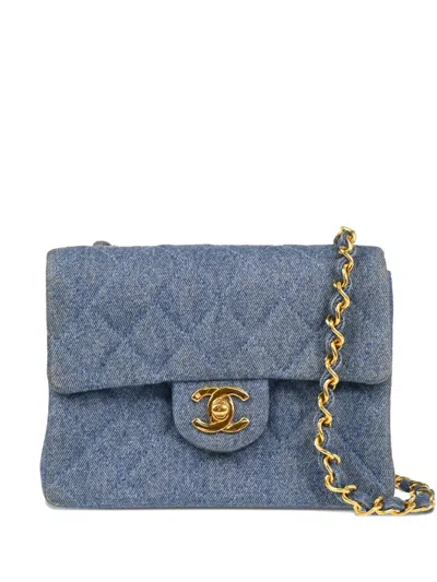 Pre-owned Chanel 1990 Mini Classic Flap 17 Shoulder Bag In Blue