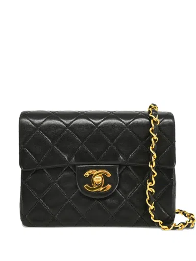 Pre-owned Chanel 1990 Mini Classic Flap Crossbody Bag In Black