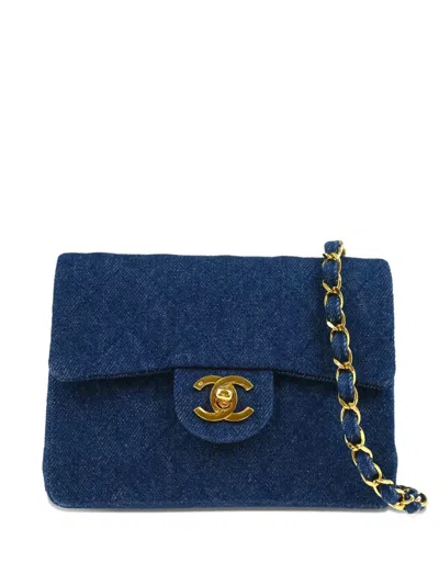 Pre-owned Chanel 1990 Mini Classic Square Flap 17 Shoulder Bag In Blue