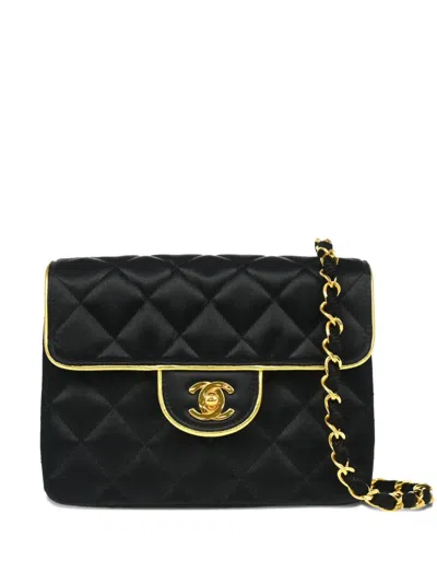 Pre-owned Chanel 1990 Mini Classic Square Flap Shoulder Bag In Black