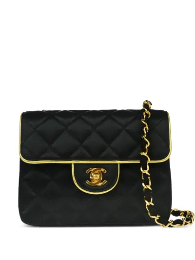 Pre-owned Chanel 1990 Mini Classic Square Flap Shoulder Bag In Black