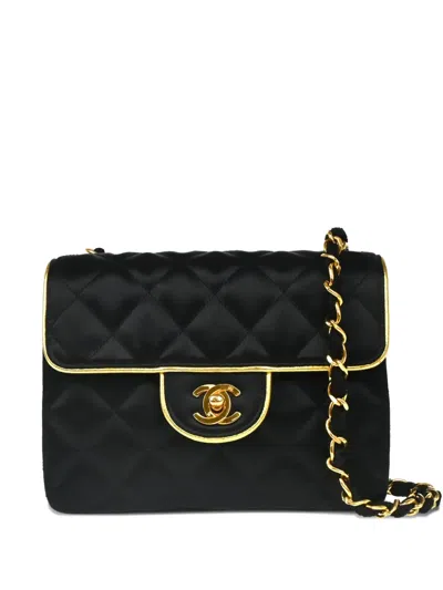 Pre-owned Chanel 1990 Mini Classic Square Flap Shoulder Bag In Black