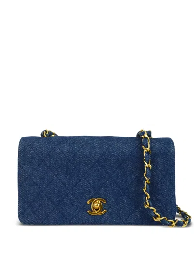 Pre-owned Chanel 1990 Mini Full Flap Shoulder Bag In Blue