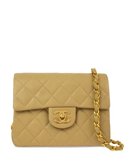 Pre-owned Chanel 1990 Mini Square Flap Shoulder Bag In Neutrals