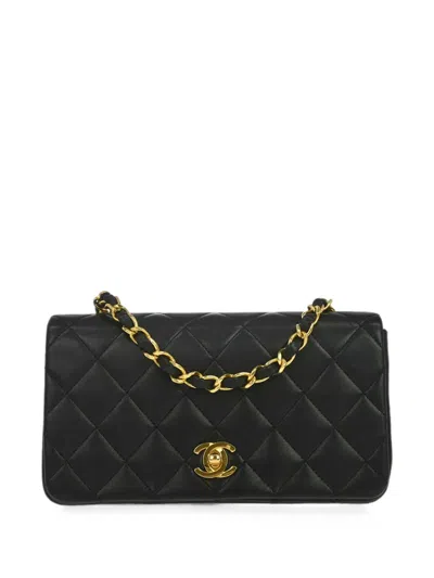 Pre-owned Chanel 1990 Mini Turnlock Shoulder Bag In Black