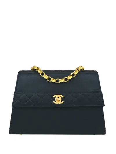 Pre-owned Chanel 1990 Quilted Chain Shoulder Bag In Black
