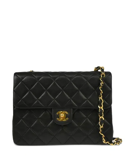 Pre-owned Chanel 1990 Square Flap Shoulder Bag In Black