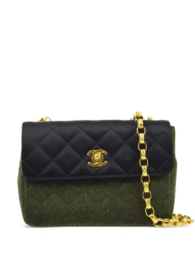 Pre-owned Chanel 1990 Straight Flap Shoulder Bag In Black
