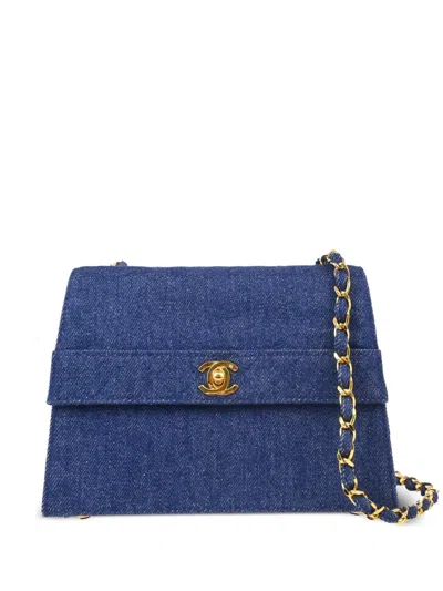 Pre-owned Chanel 1990 Straight Flap Shoulder Bag In Blue