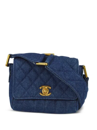 Pre-owned Chanel 1990 Straight Flap Shoulder Bag In Blue