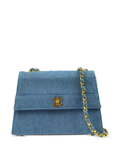 Pre-owned Chanel 1990 Straight Flap Shoulder Bag In Blue