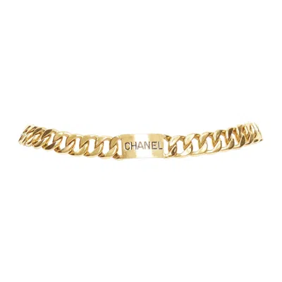 Pre-owned Chanel 1990's Vintage Iconic Gold Plated Logo Id Chunky Chain Necklace Belt