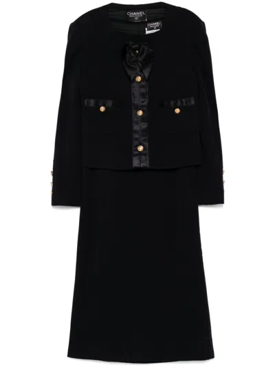 Pre-owned Chanel 1990 Wool Skirt Set In Black