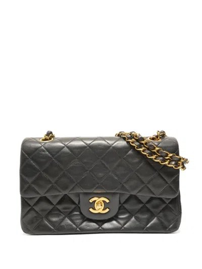 Pre-owned Chanel 1990-1992 Matelassé Double Flap Shoulder Bag In Black