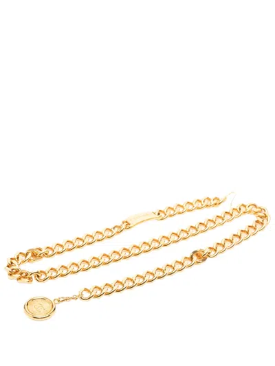 Pre-owned Chanel 1990-2000 Cc Medallion Chain Link Belt In Gold