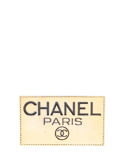 Pre-owned Chanel 1990-2000 Gold Plated Cc Plate Brooch Costume Brooch