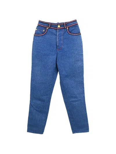 Pre-owned Chanel 1990-2000s Cc Interlocking Braided-trim Jeans In Blue
