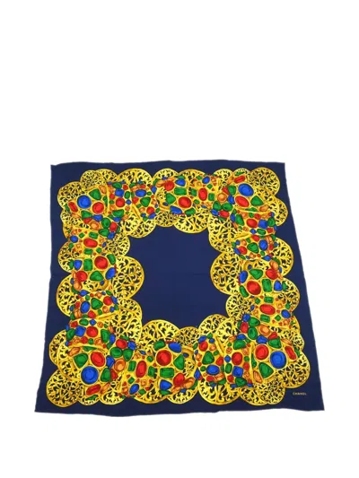 Pre-owned Chanel 1990-2000s Jewel-print Silk Scarf In Blue