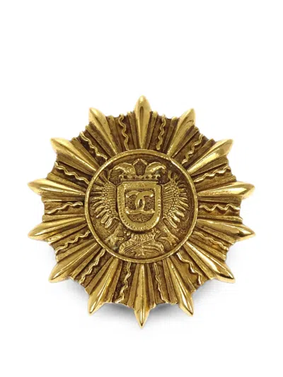 Pre-owned Chanel 1990-2000s Sun-design Brooch In Gold