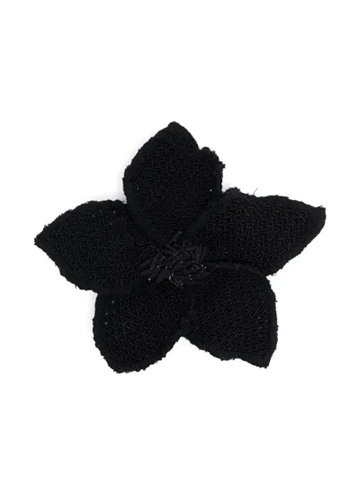 Pre-owned Chanel 1990s Bead-detailed Camellia Brooch In Black