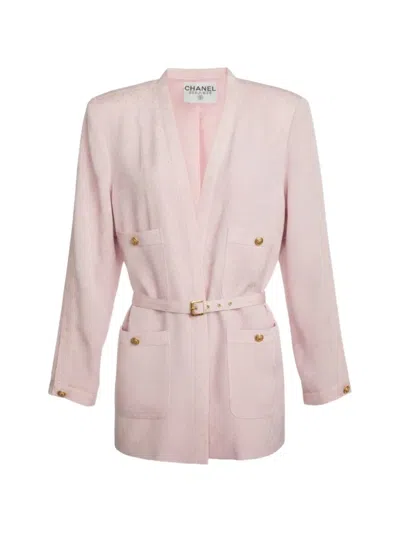 Pre-owned Chanel 1990s Belted Silk Blazer In Pink