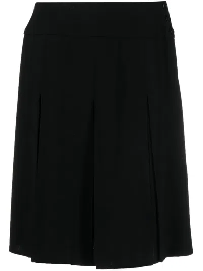 Pre-owned Chanel 1990s Box Pleat Above-the-knee Wool Skirt In Black