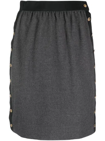 Pre-owned Chanel 1990s Button-embellished Wool Skirt In Grey